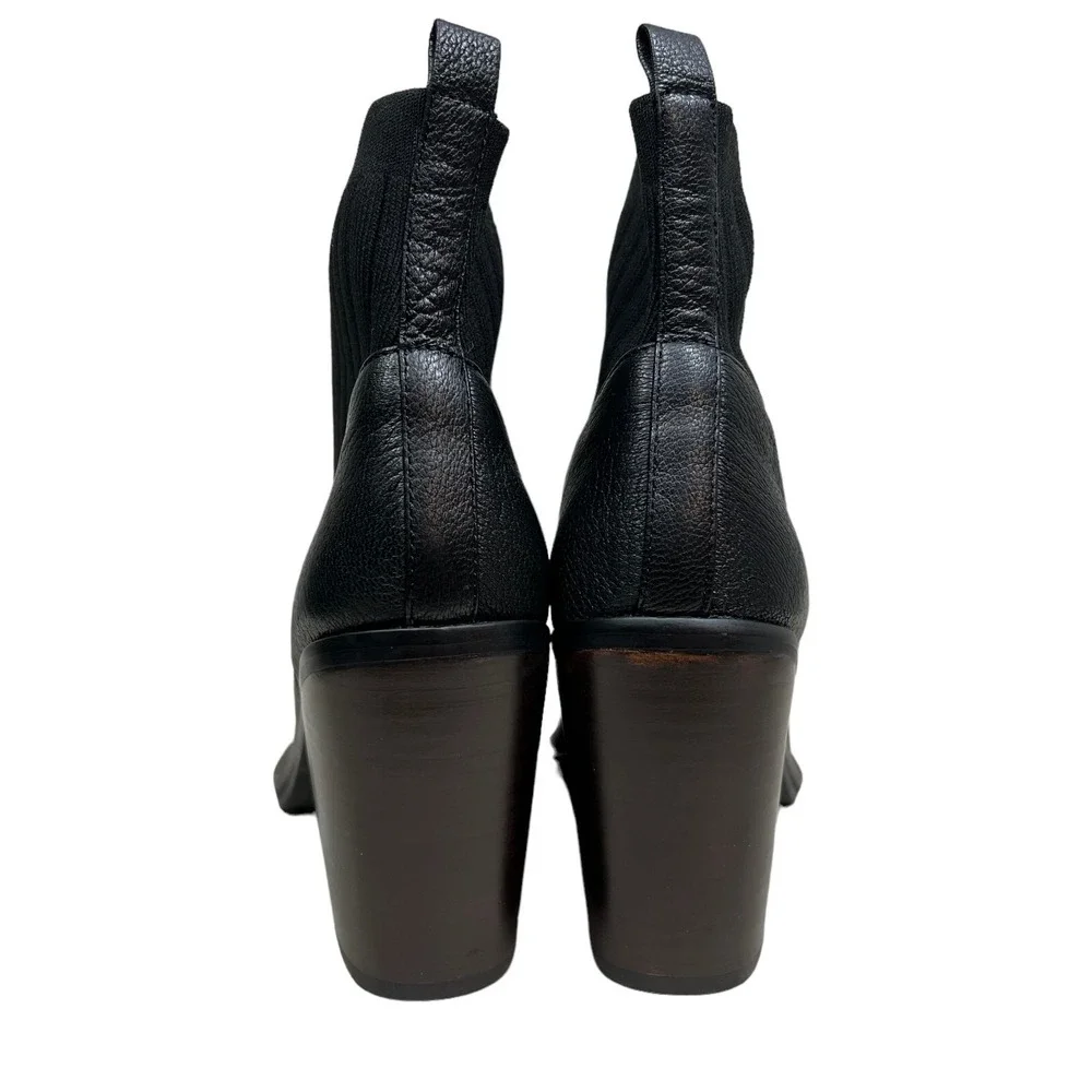 Kelsi Dagger Brooklyn Woodland Boot Black Leather Knit Cuff Block Heel Women 8.5